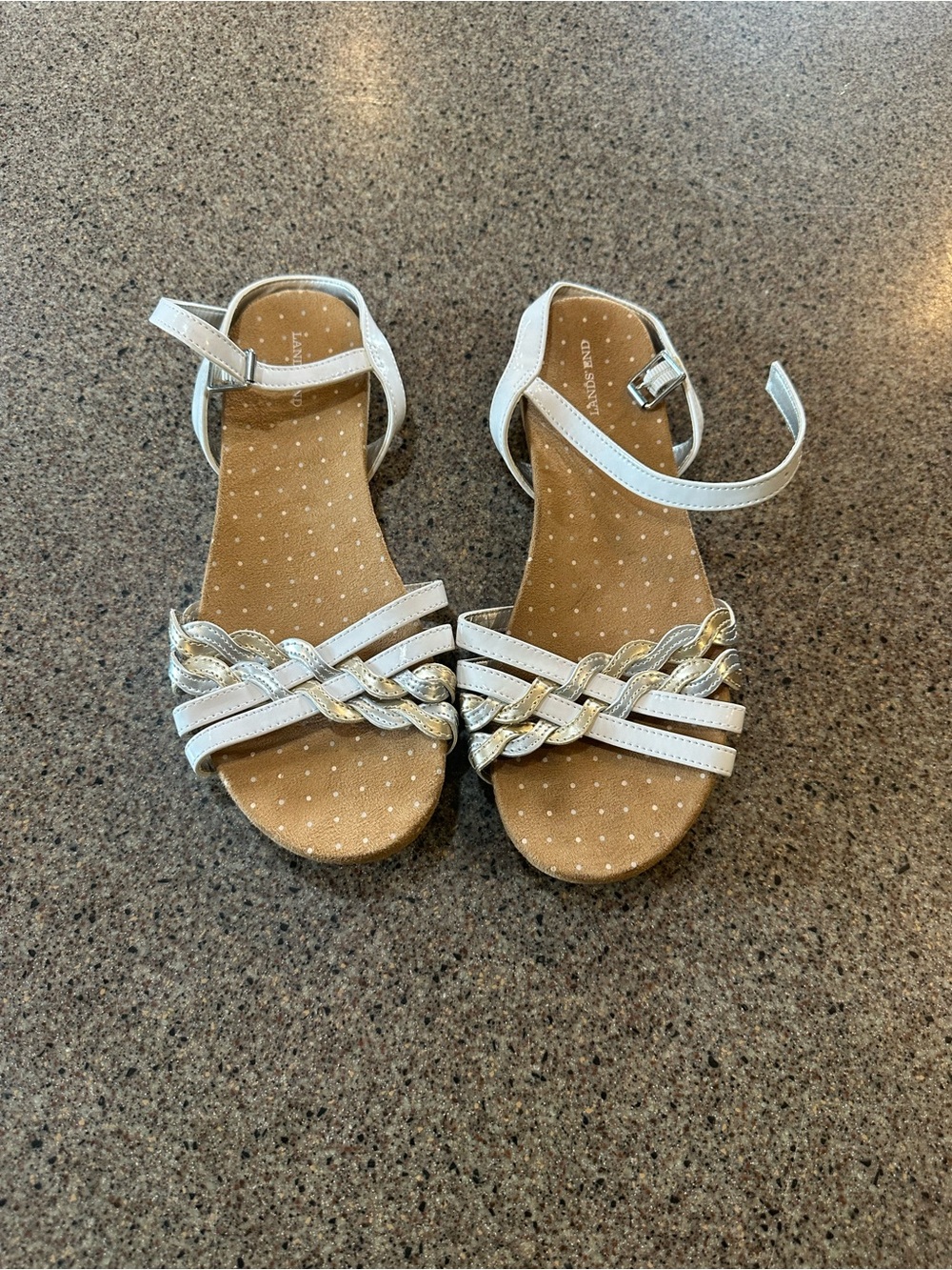 Girls White and Gold Braided Strap Sandals